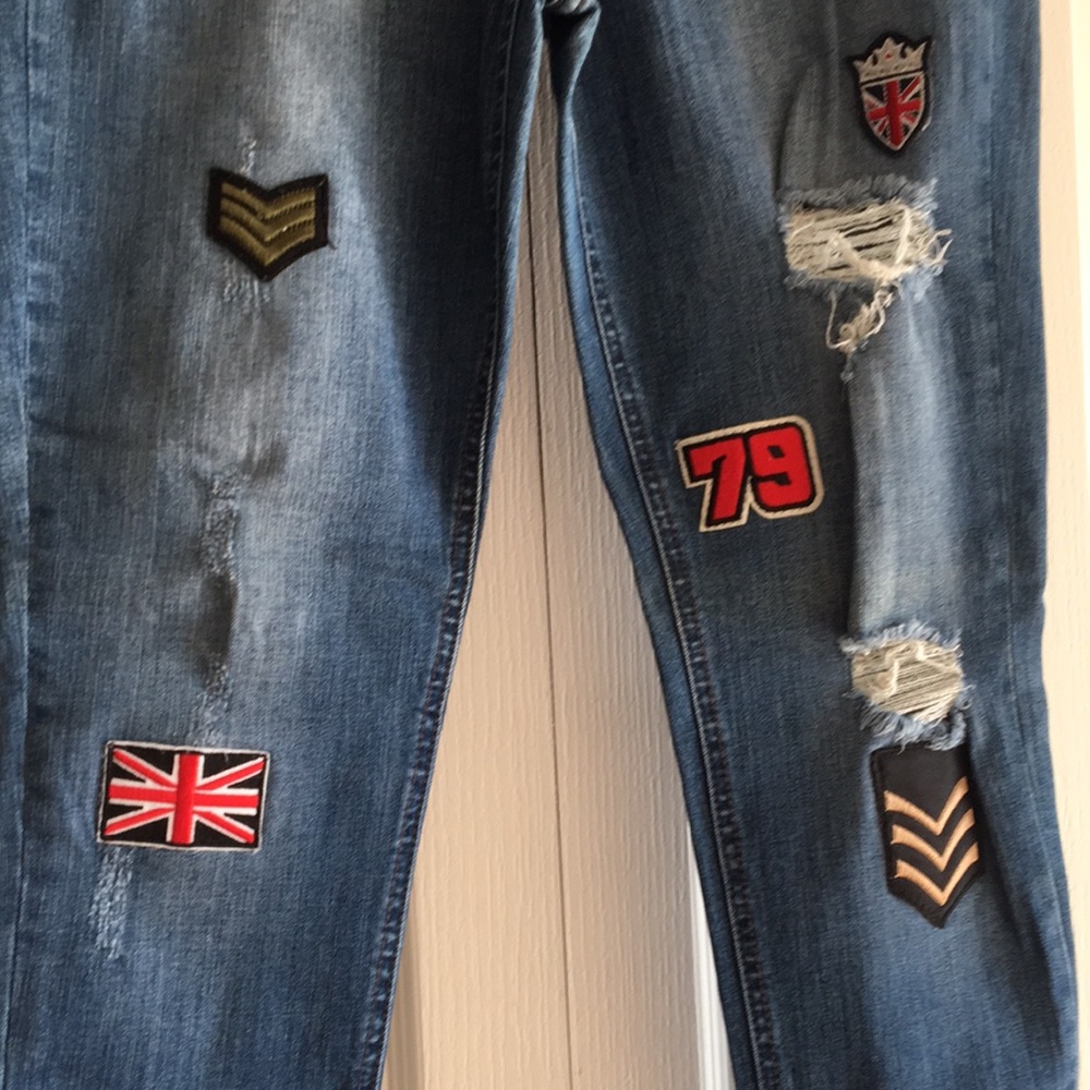 Distressed Rocker Patched Jeans - Picture 7 of 13